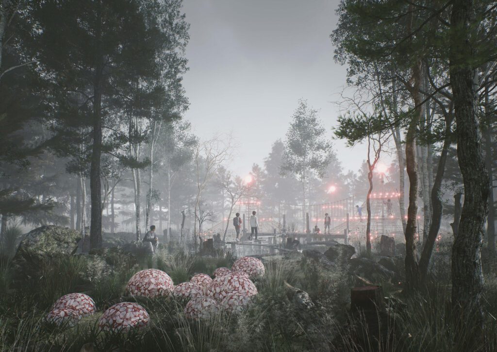 En 3-D render av Hagedumpa Parcade i Larvik med aktivitetsområdet The Swamp (Asplan Viak)