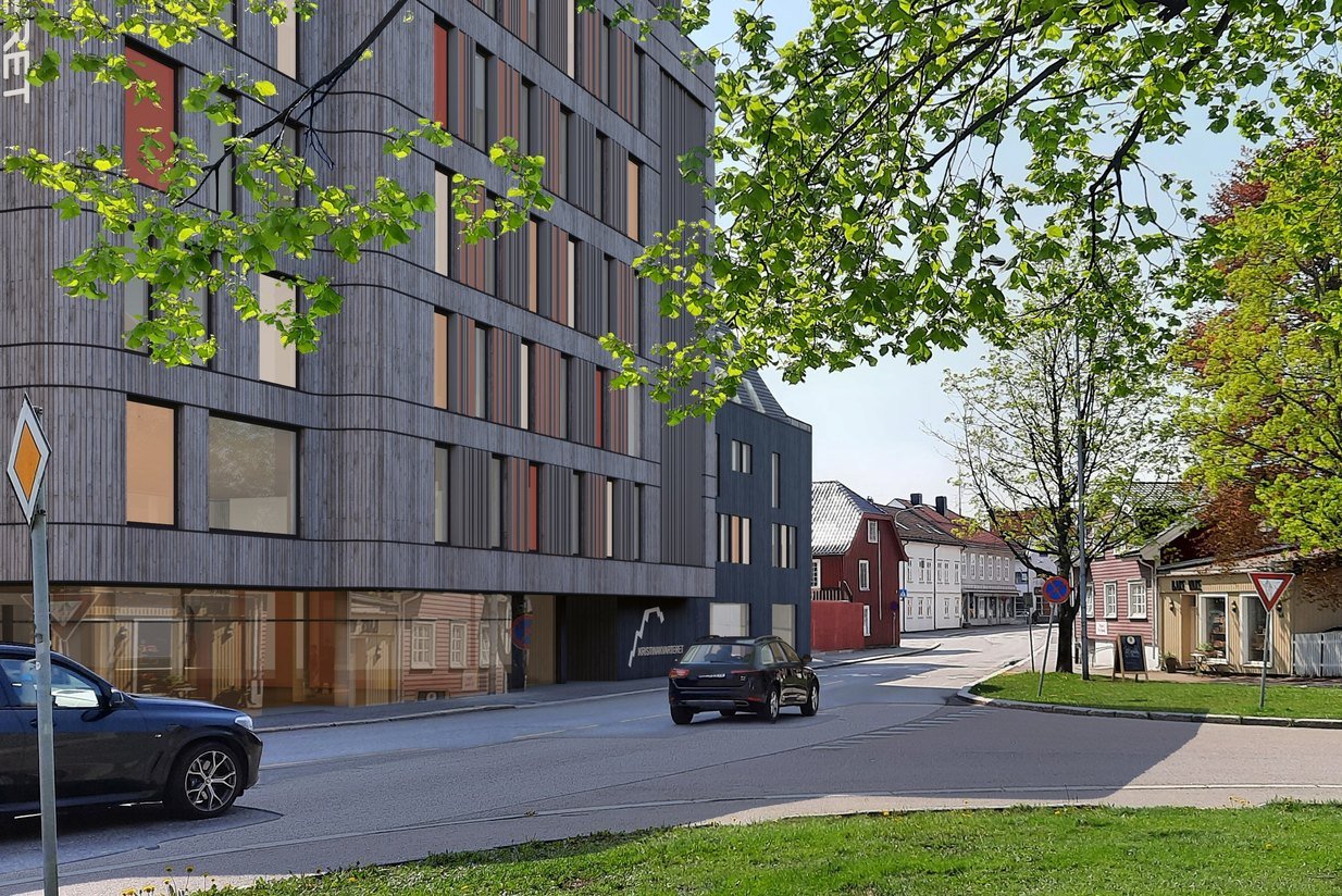 Rehabilitert fasade på kontorbygg i Tønsberg sentrum.